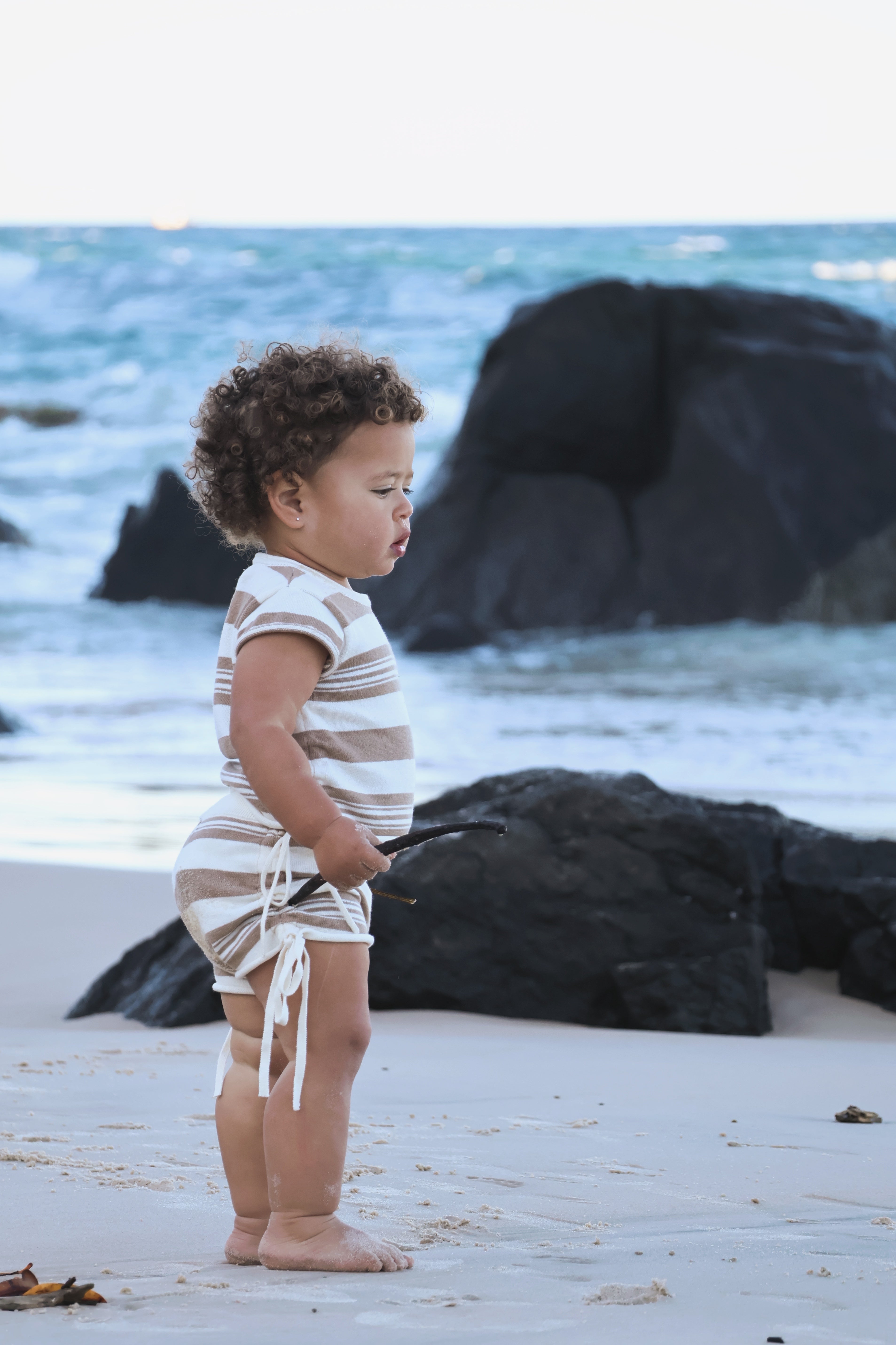 Gathered Knit Tshirt | Earth Stripe