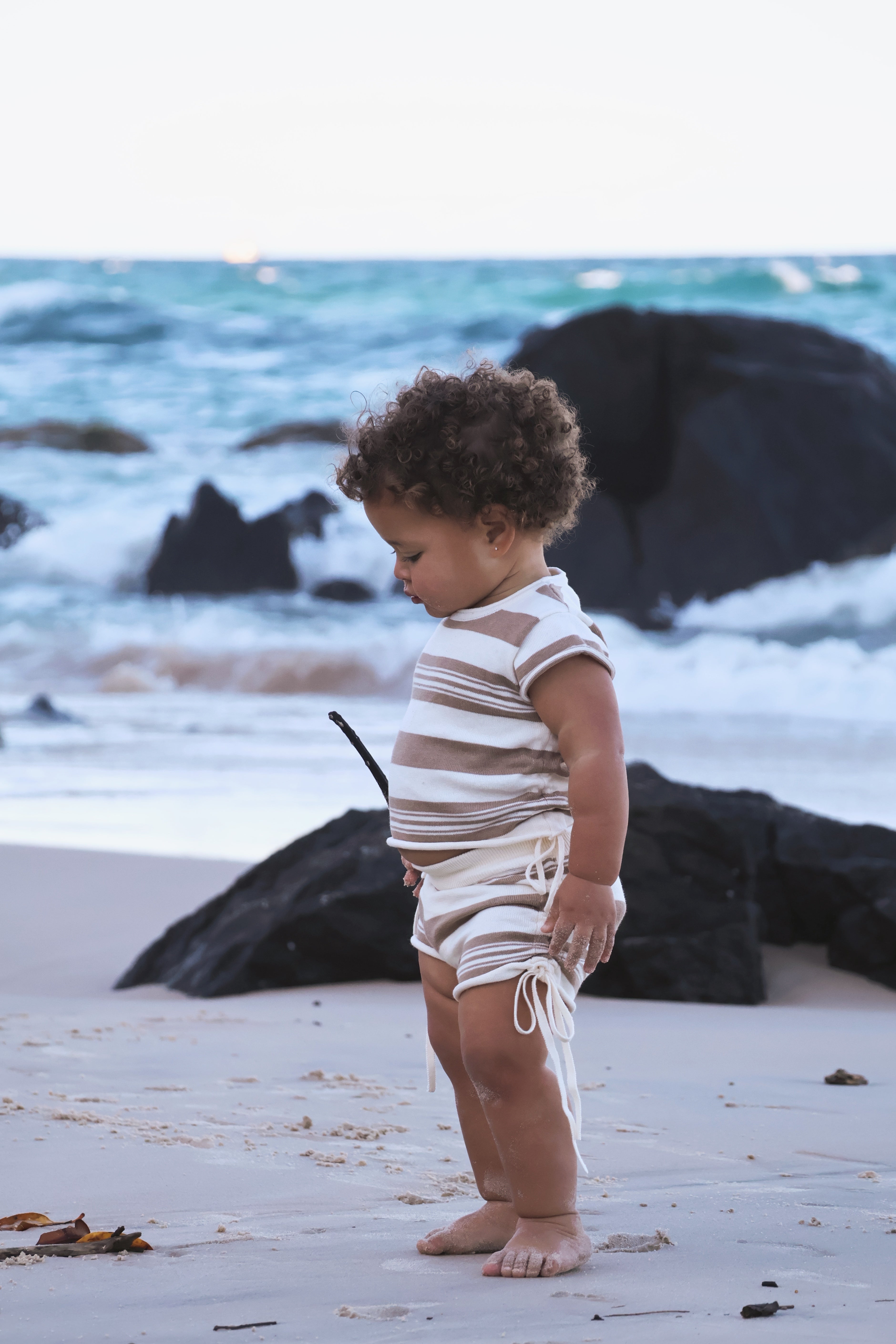 Gathered Knit Tshirt | Earth Stripe