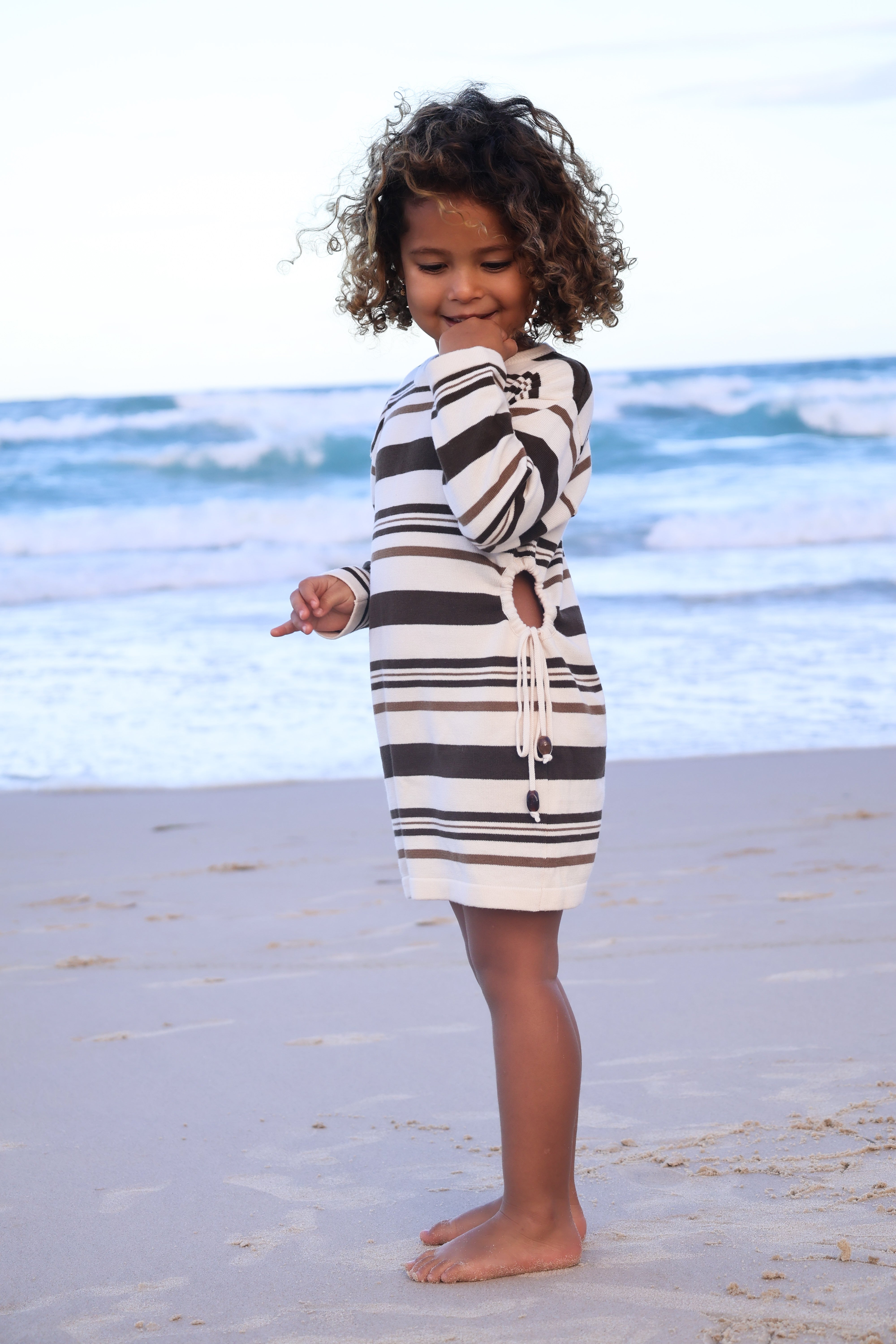 Long Sleeve Dress | Earth Stripe Beads
