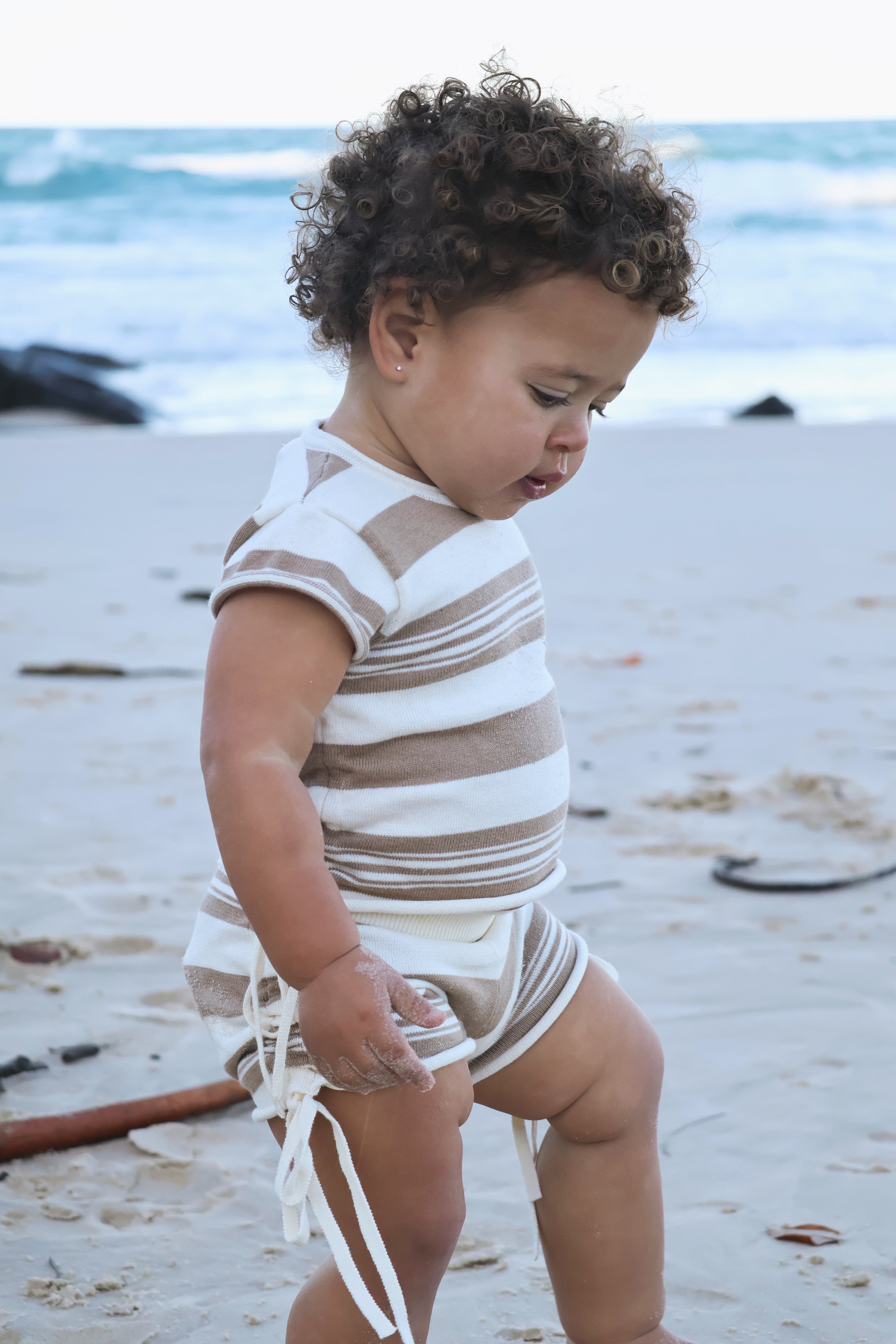 Gathered Knit Tshirt | Earth Stripe