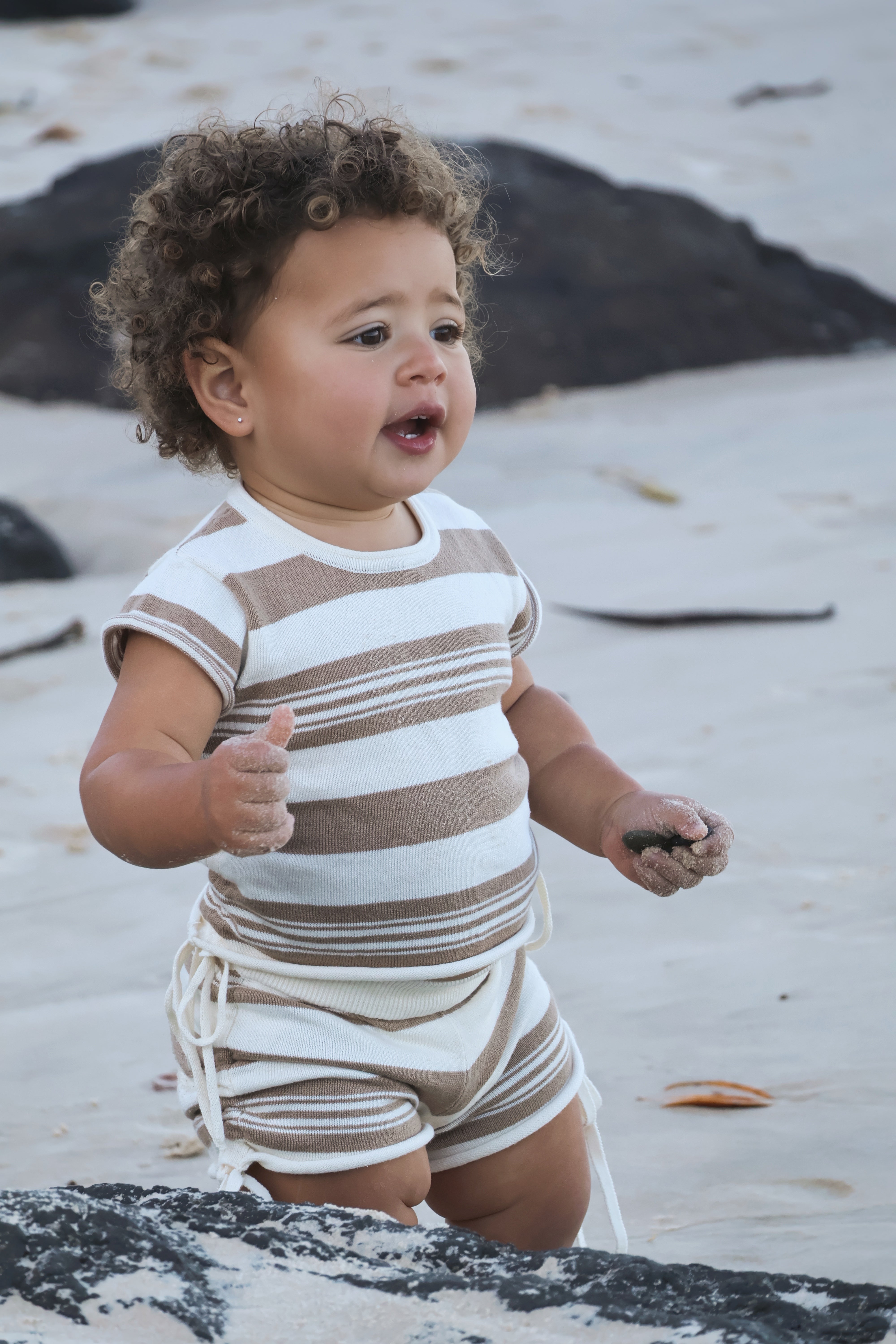 Gathered Knit Tshirt | Earth Stripe