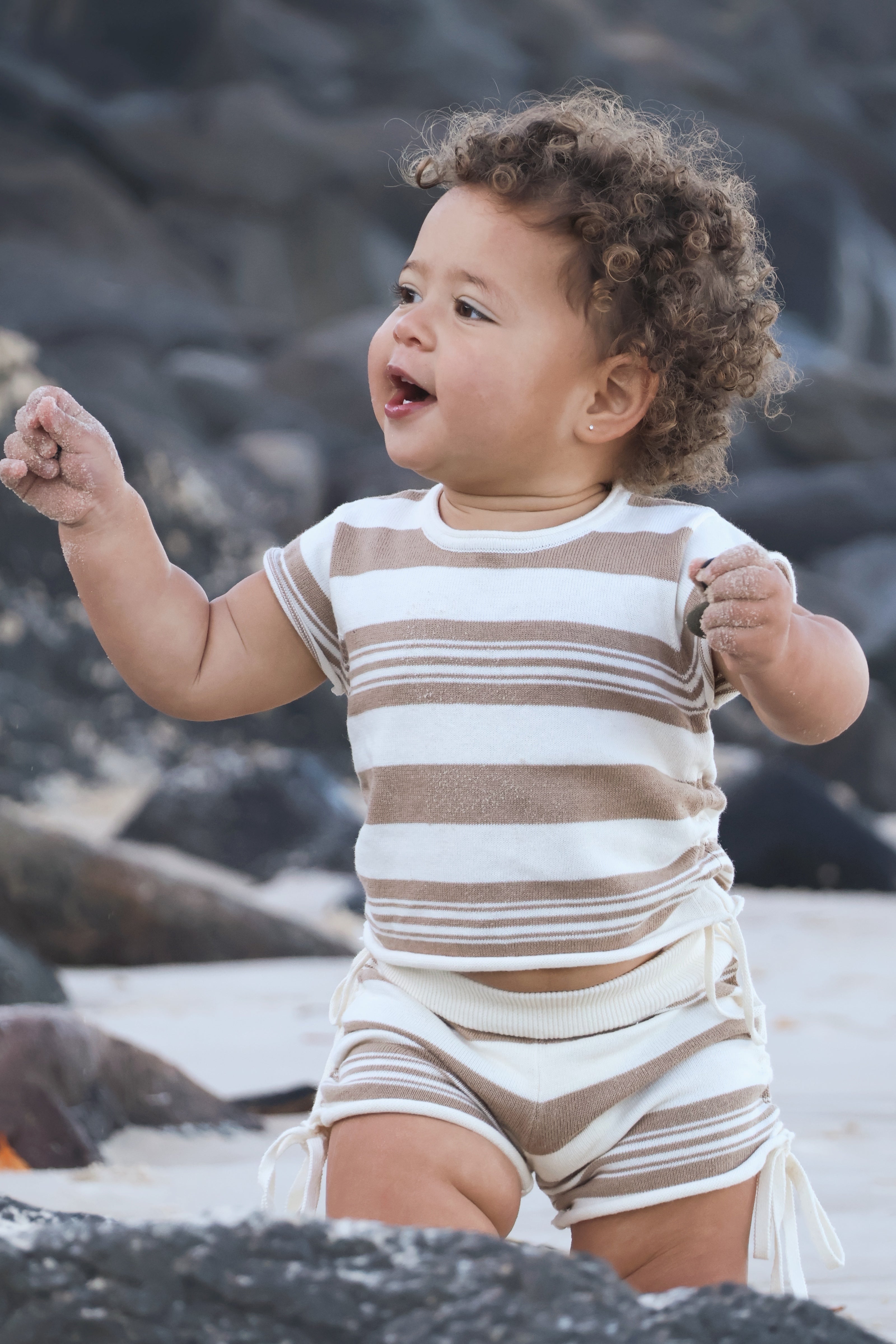 Gathered Knit Tshirt | Earth Stripe