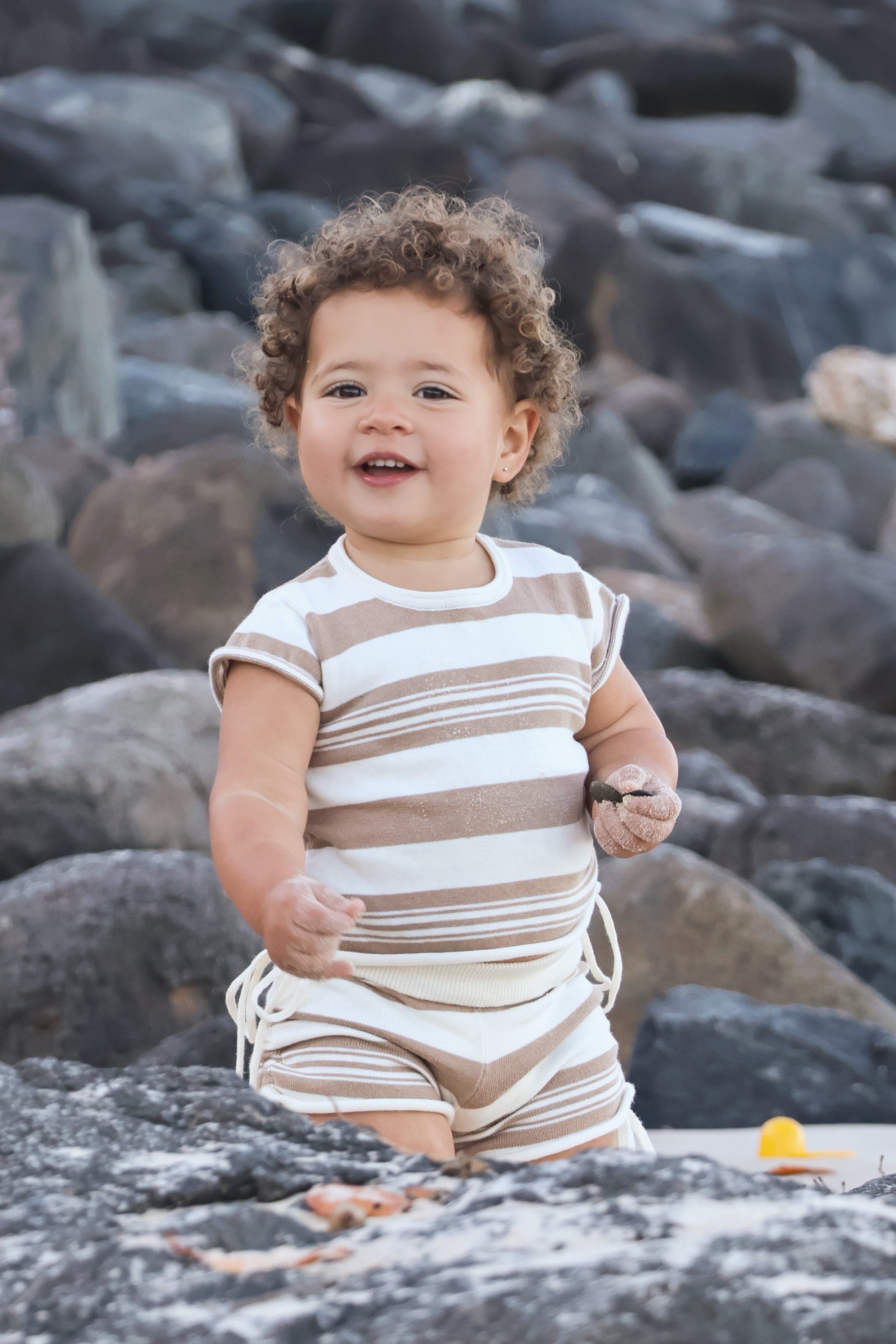 Gathered Knit Tshirt | Earth Stripe