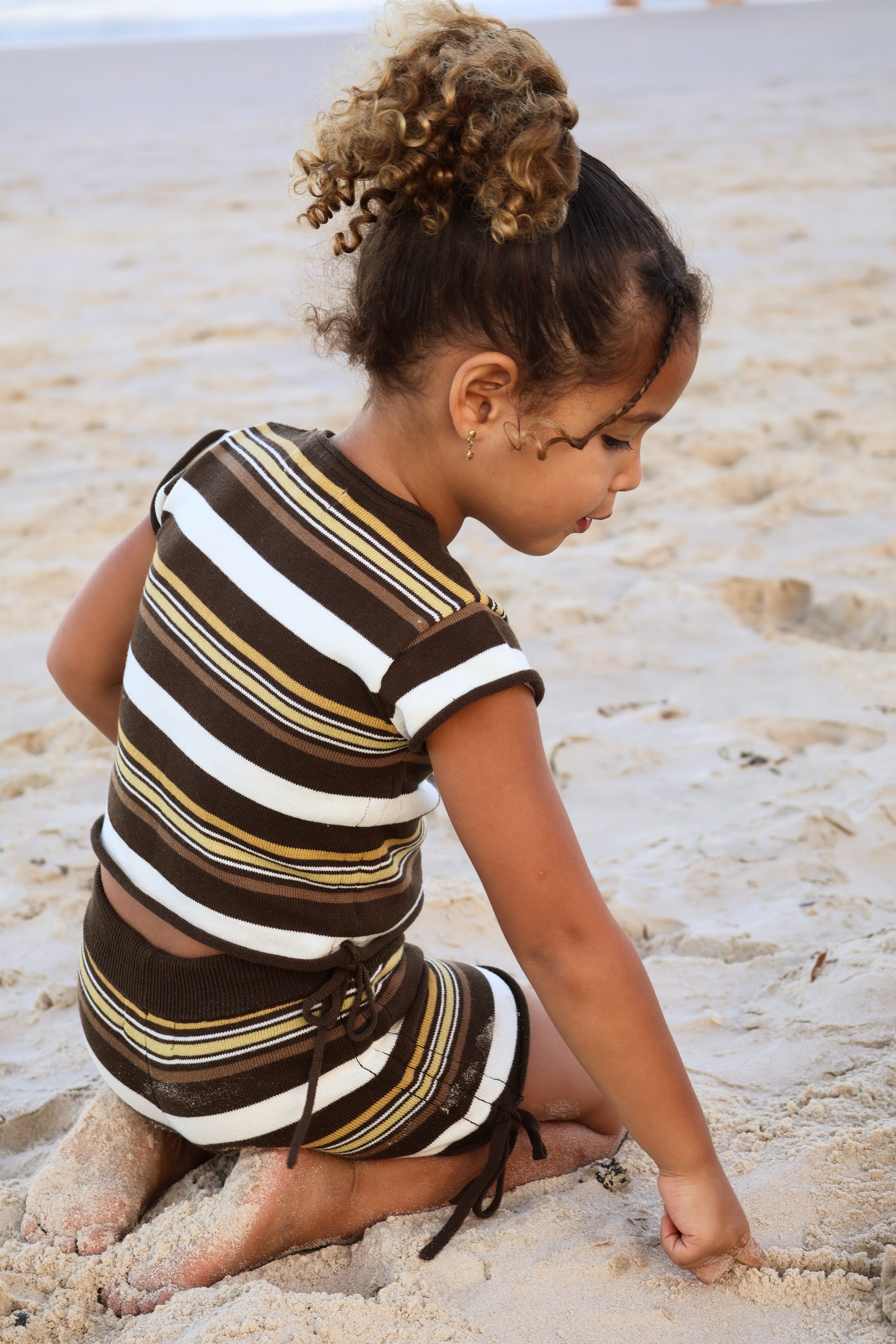 Gathered Knit Tshirt | Sunset Stripe