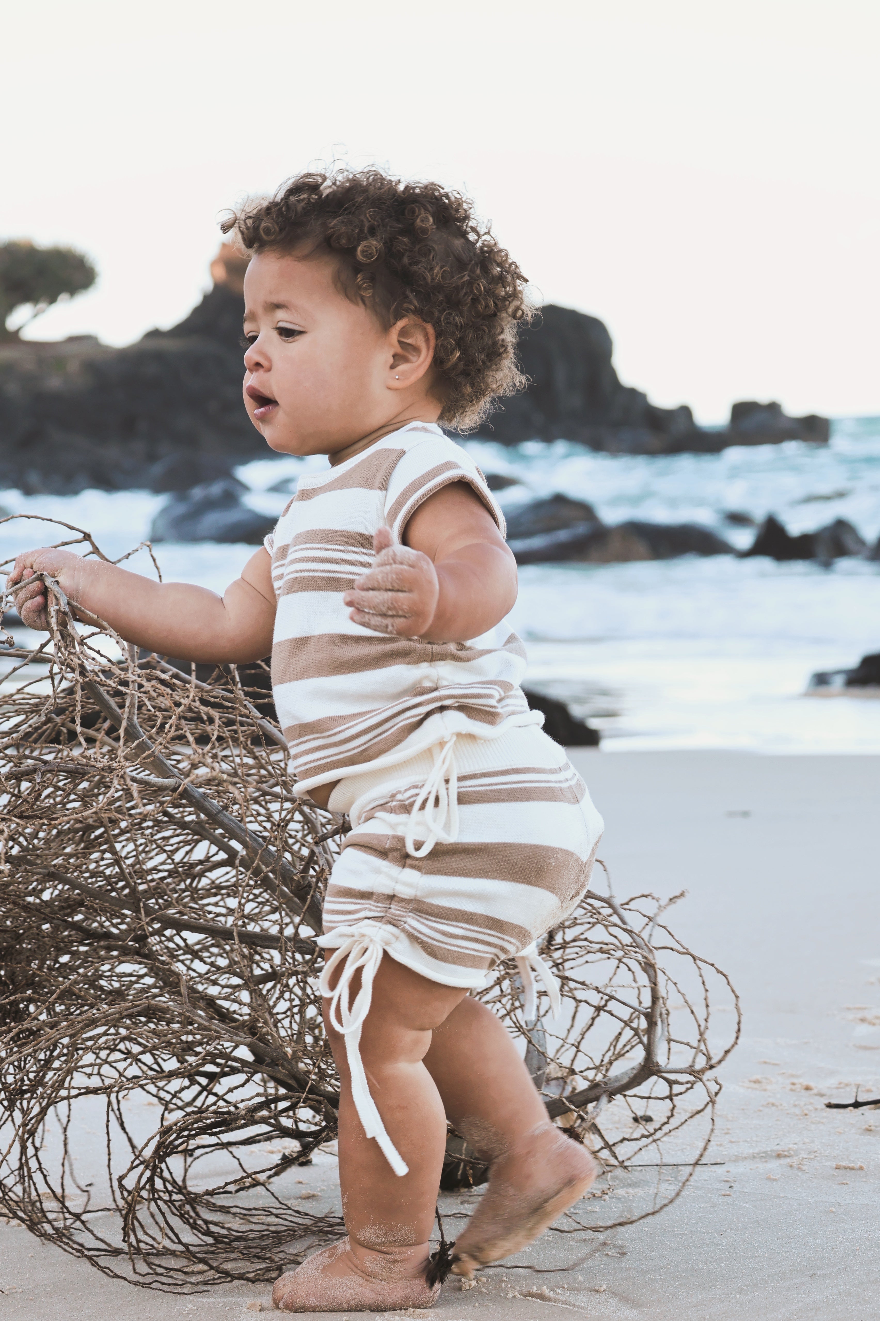 Gathered Knit Tshirt | Earth Stripe