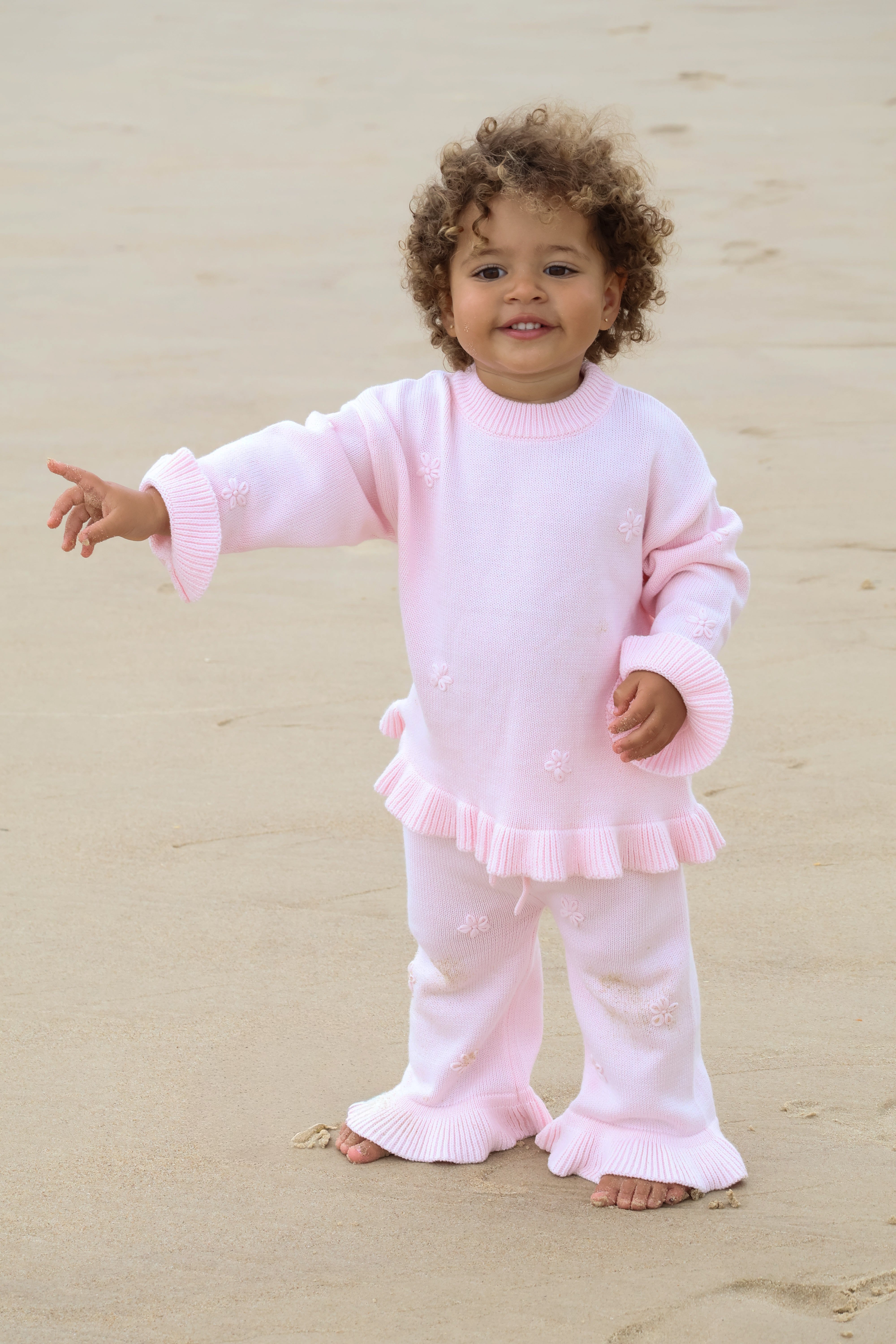 Knit Embroidery Pullover | Pink sky