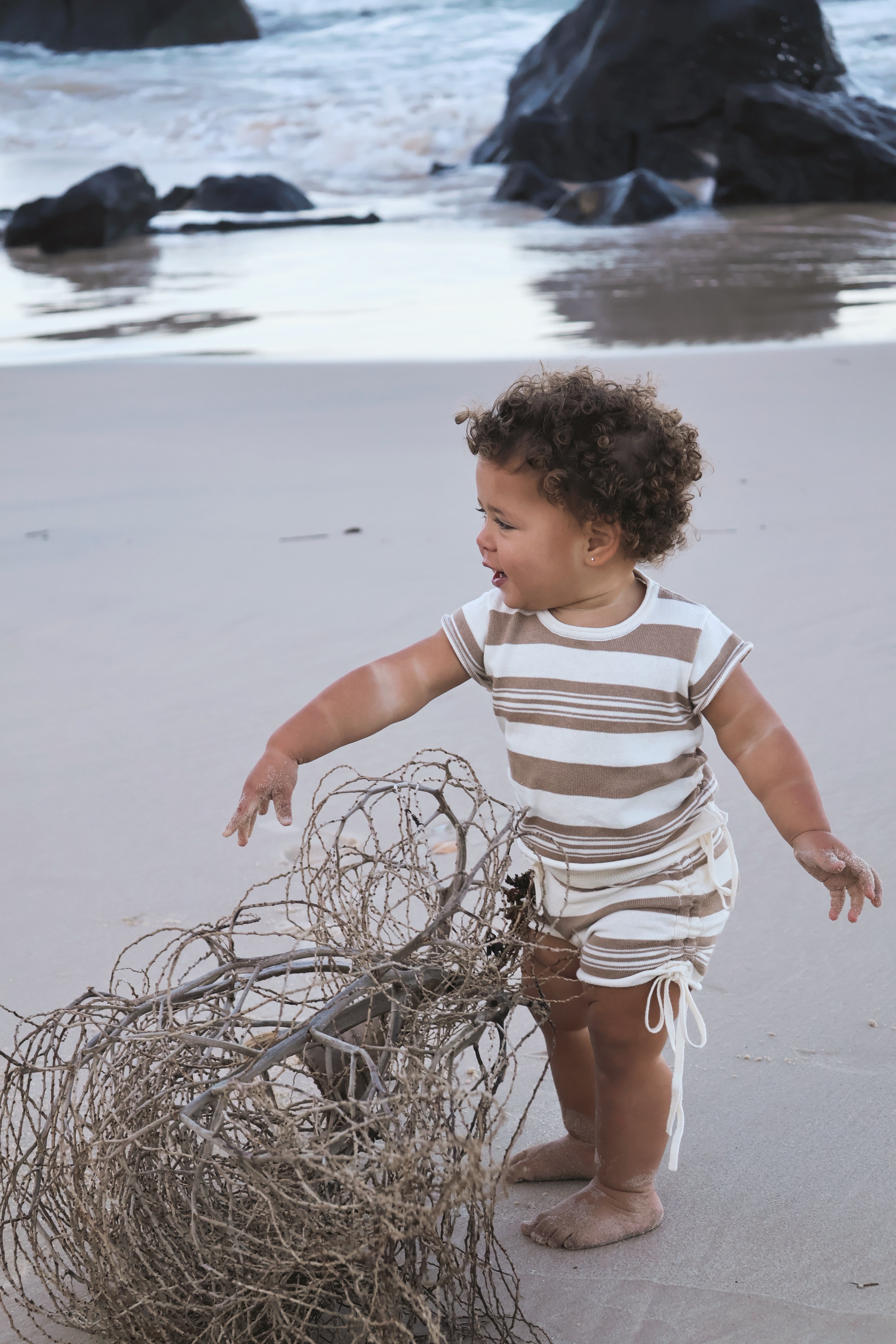 Gathered Knit Tshirt | Earth Stripe