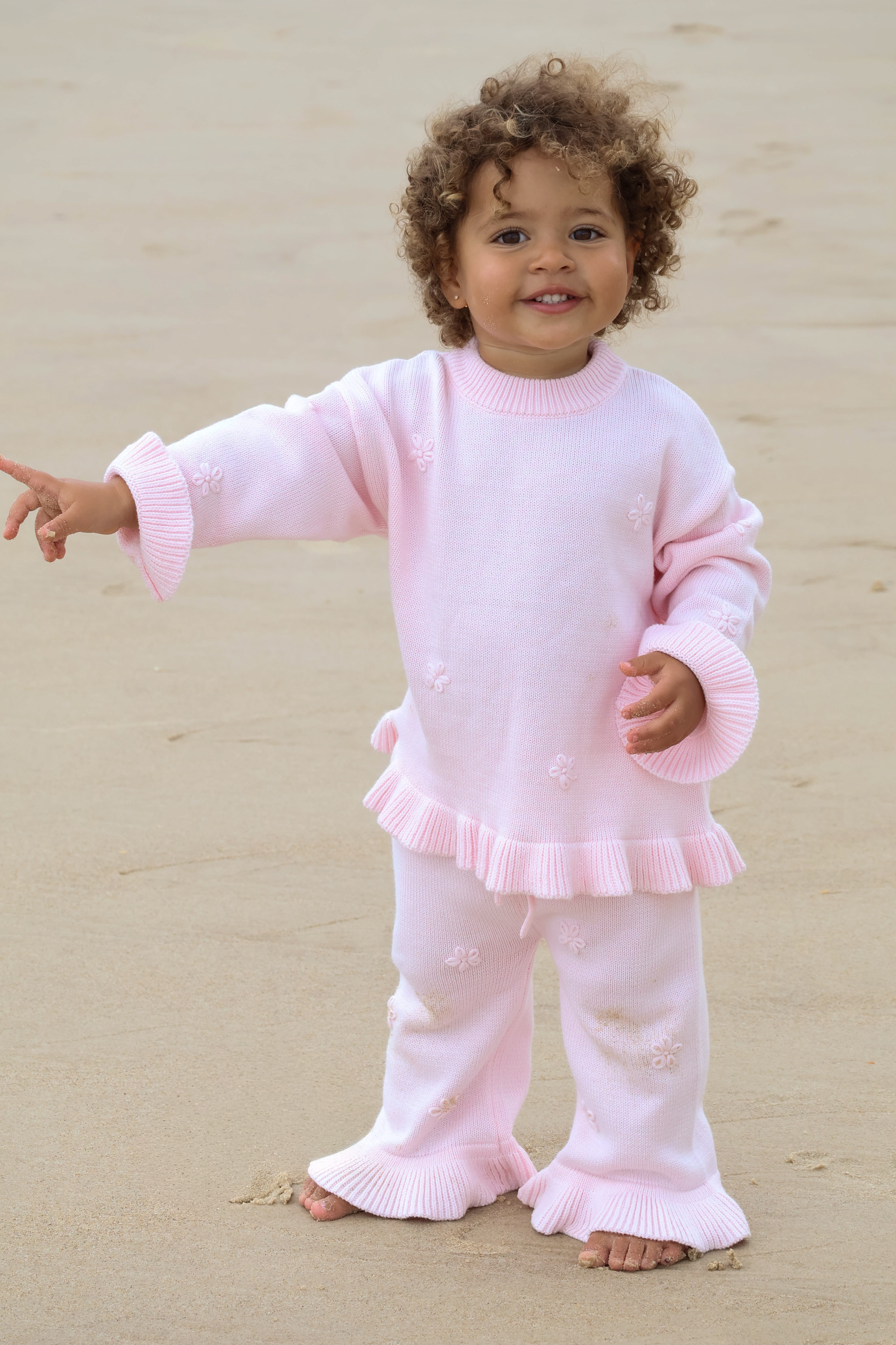 Knit Embroidery Pullover | Pink sky