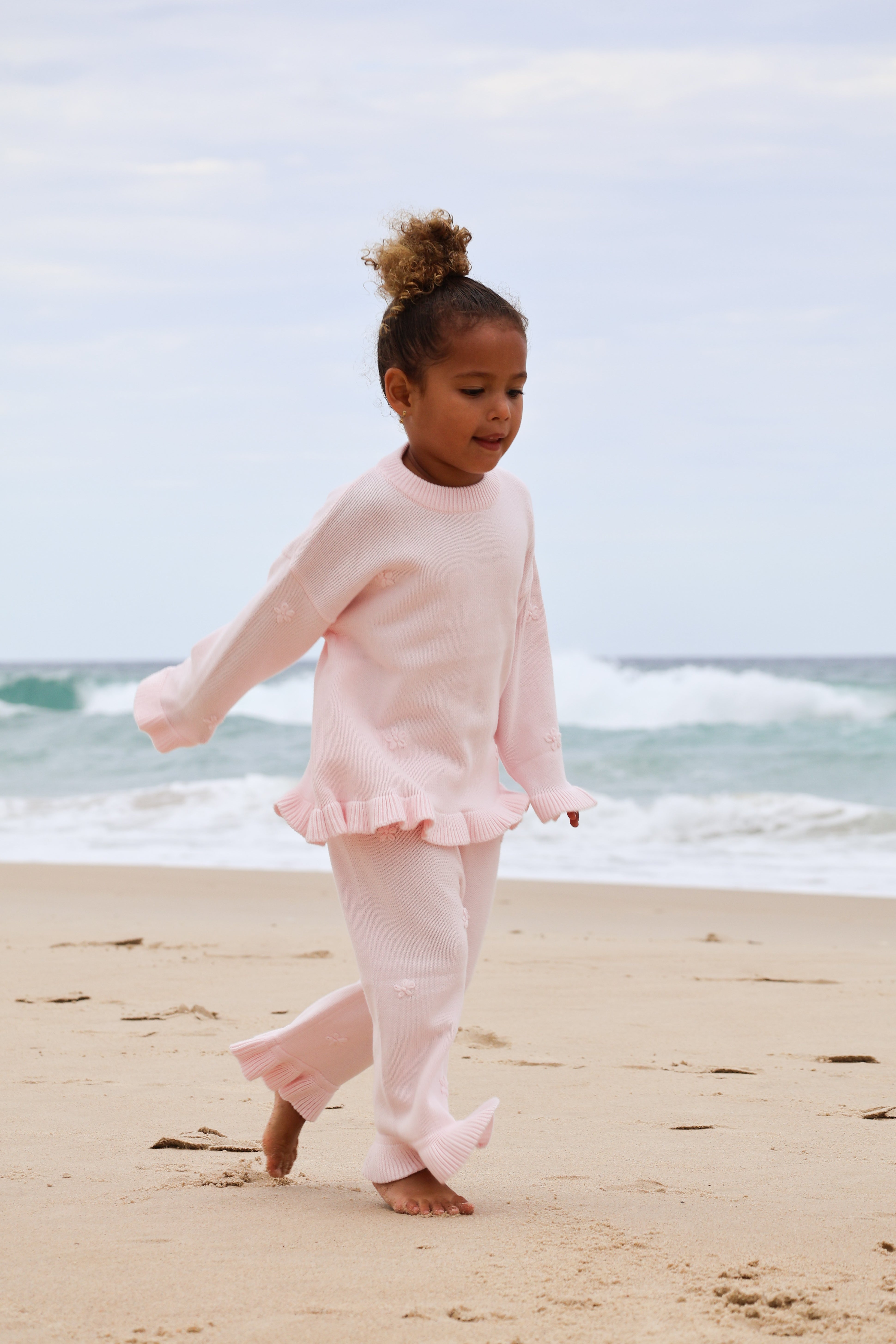 Knit Embroidery Pullover | Pink sky