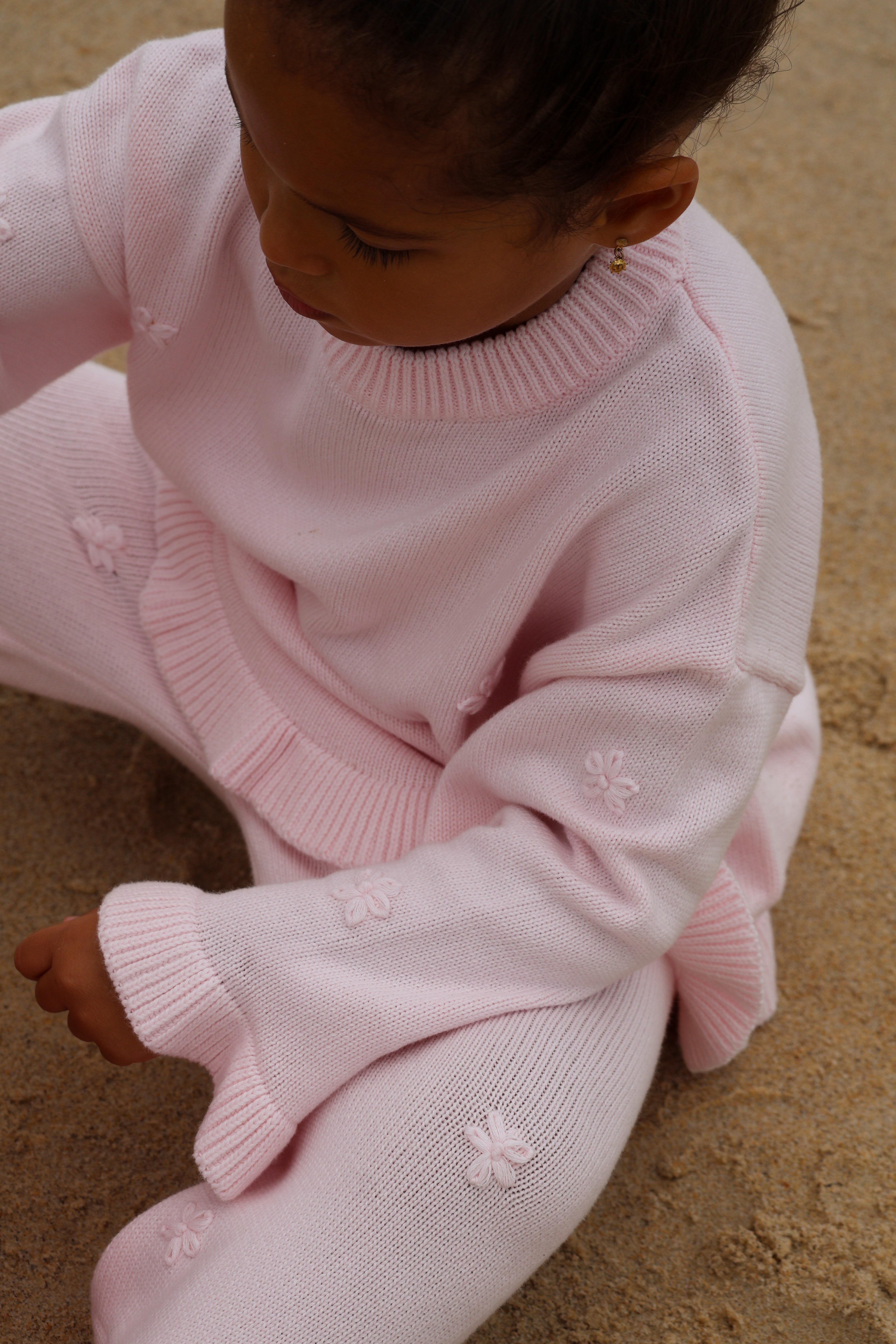 Knit Embroidery Pullover | Pink sky